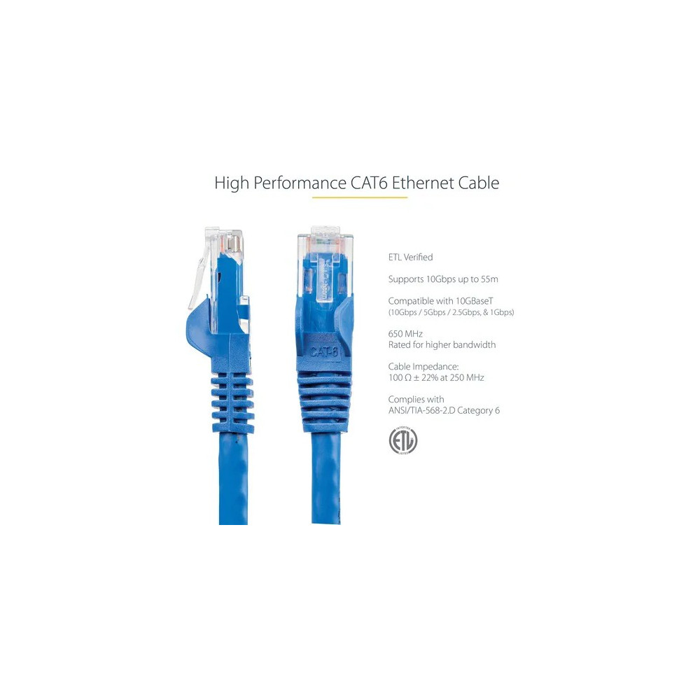 StarTech N6LPATCH50CMBL 50cm CAT6 Ethernet Cable, LSZH (Low Smoke Zero Halogen), 10 GbE Snagless 100W PoE UTP RJ45 Blue CAT 6 Network Patch Cord, ETL - 50cm Blue LSZH CAT6 Ethernet Cable - 10GbE Multi Gigabit 1/2.5/5Gbps/10Gbps to 55m - 100W PoE - Image 3