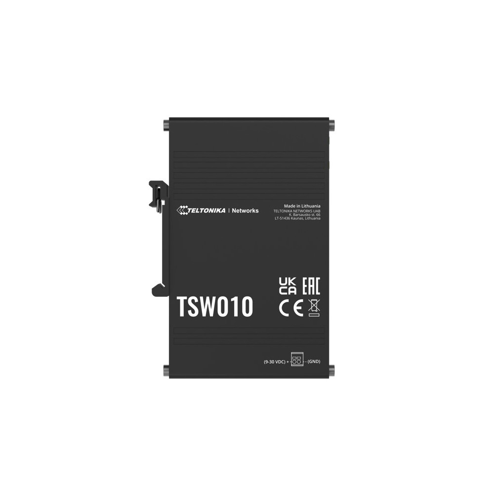 Teltonika TSW010000000 TSW010 DIN Rail Ethernet Switch, 5x Ethernet Ports with speeds of up to 100 Mbps, Integrated DIN Rail Bracket, Plug and Play, PSU excluded - Image 1