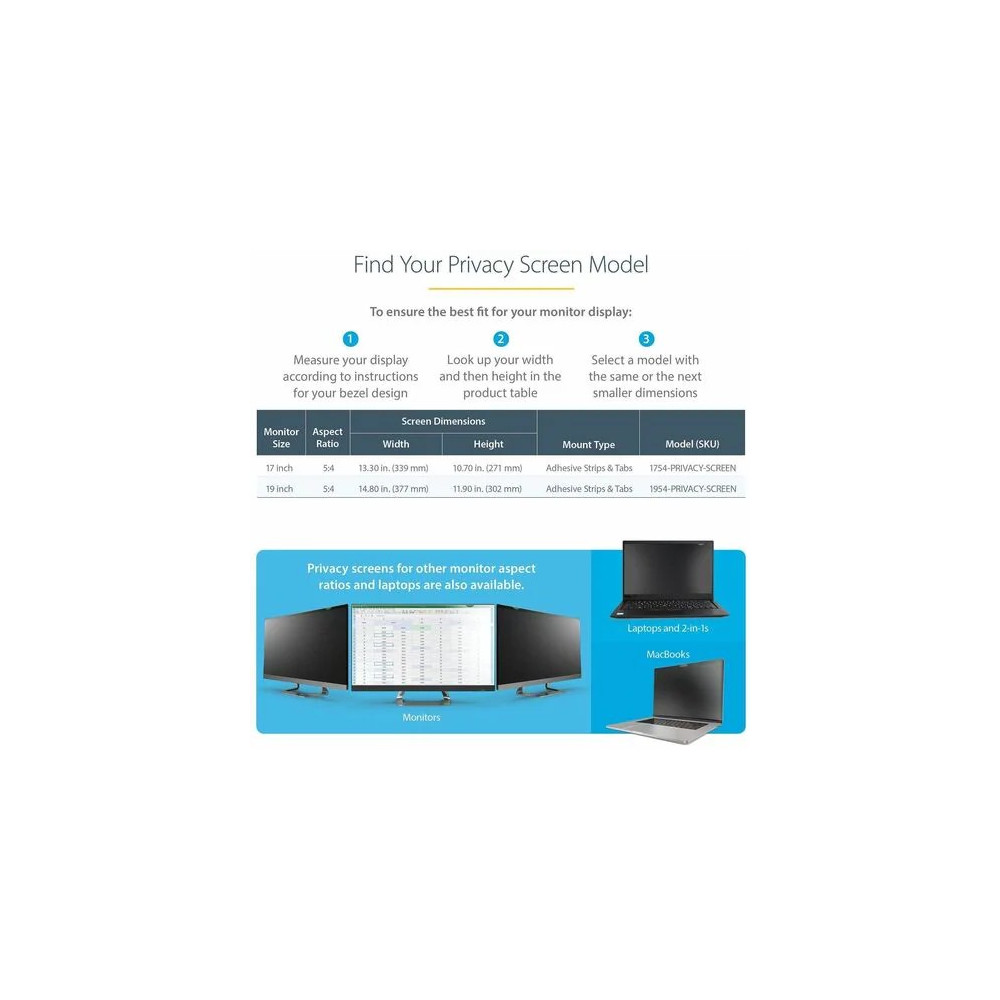StarTech 1754-PRIVACY-SCREEN 17-inch 5:4 Computer Monitor Privacy Filter, Anti-Glare Privacy Screen w/51% Blue Light Reduction, +/- 30 deg. View Angle - 17" 5:4 Computer Monitor Privacy Filter, Anti-Glare Privacy Screen w/51% Blue Light Reductio - Image 6