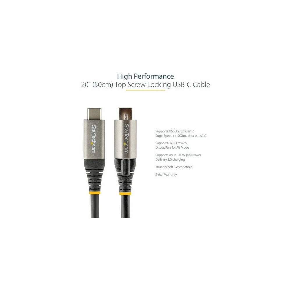 StarTech USB31CCTLKV50CM 50CM (20IN) USB-C CABLE, TOP SCREW LOCKING, USB 10GBPS, 100W (5A) POWER DELIVERY, - Image 4