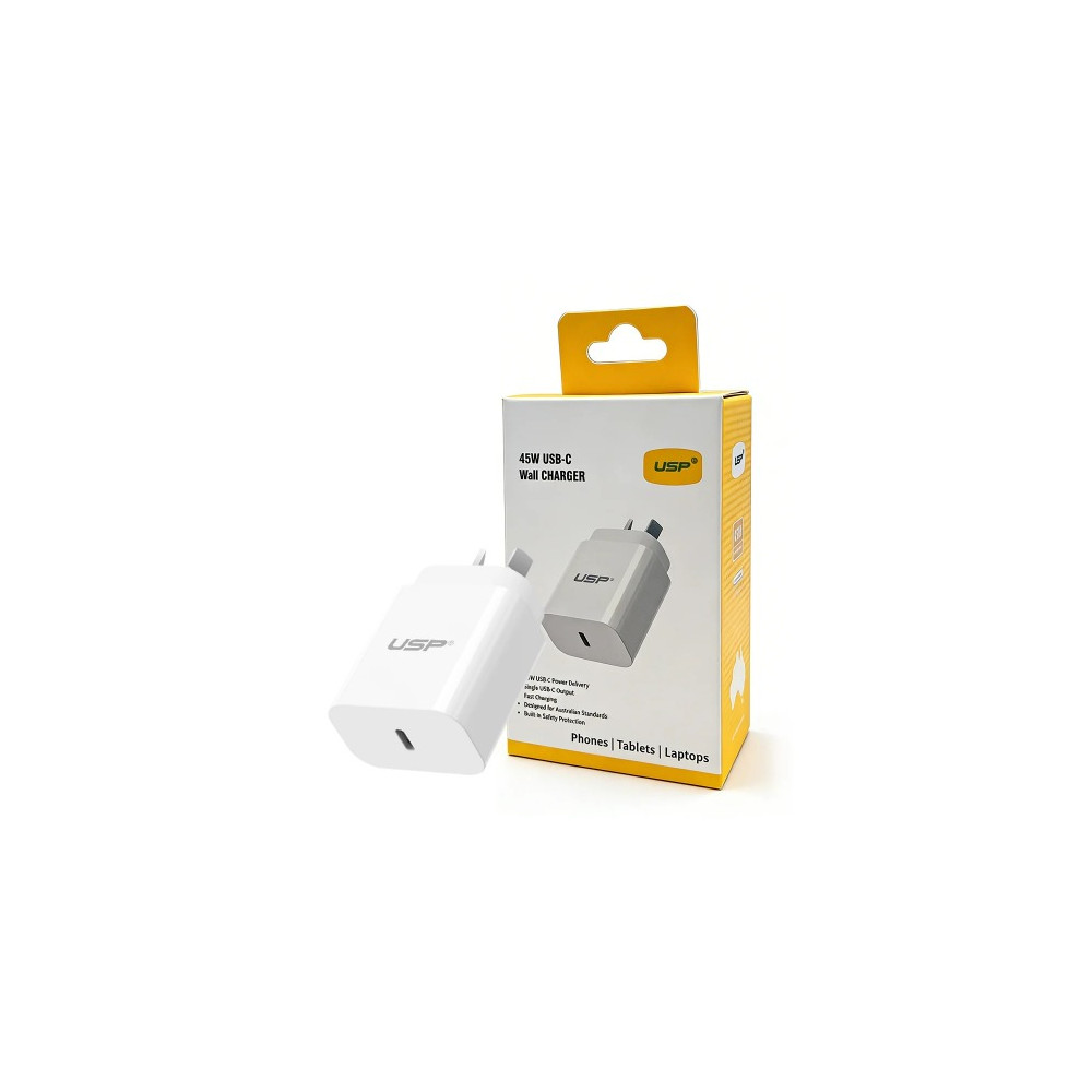 USP 6976552044417 45W GaN Single USB-C PD Wall Charger - White, Compact Design, Smart and Reliable, Built-in Safety Protection, 5 Years Warranty - Image 1