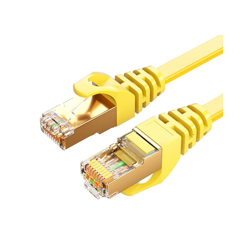 8ware CAT7-F-10YEL CAT7 Cable 10m - Yellow Color RJ45 Ethernet Network LAN UTP Patch Cord Snagless Flat cable - Image 1