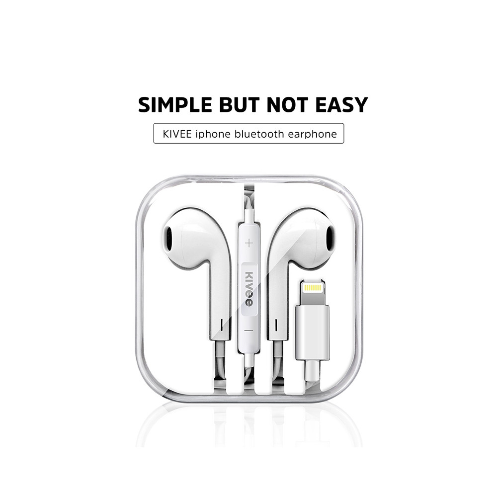 KIVEE 6941256101773 KV-MT30 Wired Half In Ear Lightning Interface HiFi Stereo Earphones with Mic1.2M White - Image 2