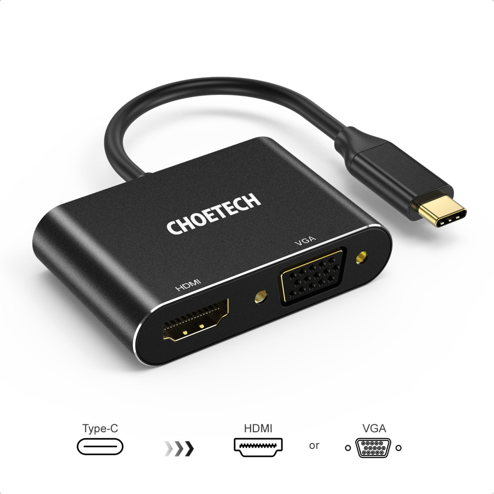 Choetech 6971824974966 HUB-M17 USB-C to HDMI + VGA 2 in 1 Adapter (Support 4K) 20cm Black - Image 1