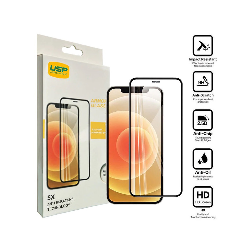 USP 6972890208474 Apple iPhone 16 / iPhone 15 Pro / iPhone 15 (6.1') Armor Glass Full Cover Screen Protector - Impact-Resistant, Smooth Edges,5 Years Warranty - Image 1
