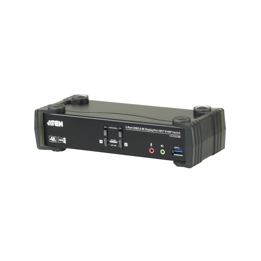 Aten CS1922M-AT-U Desktop KVMP Switch 2 Port Single to Dual Display 4k DisplayPort MST w/ audio, Cables Included, 2x USB Port, Selection Via Front Panel - Image 1