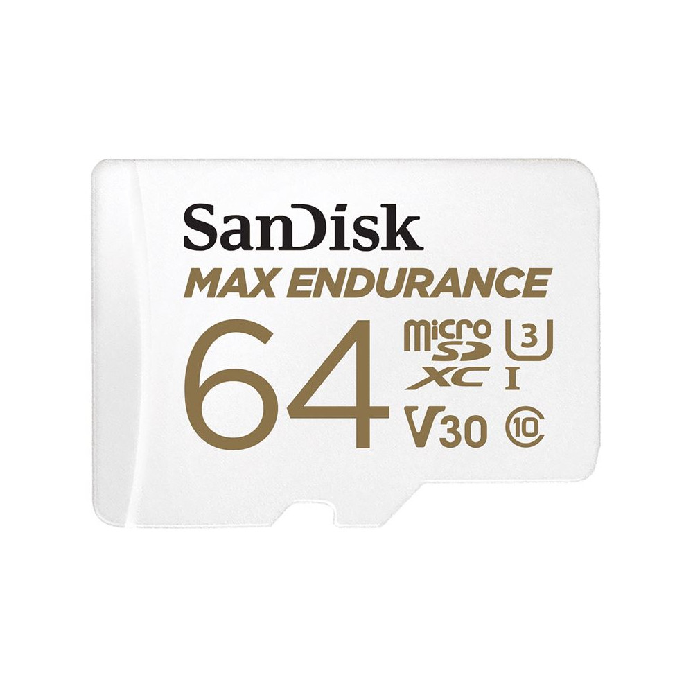 Sandisk SDSQQVR-064G-GN6IA Max Endurance 64GB microSD 100MB/s 40MB/s 20K hrs 4K UHD C10 U3 V30 -40°C to 85°C Heat Freeze Shock Temperature Water X-ray Proof SD Adapter - Image 1