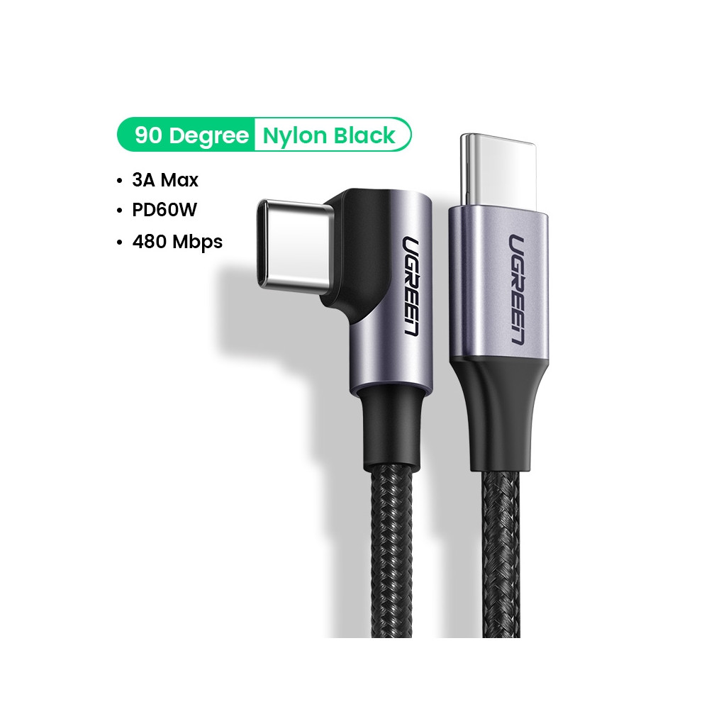 UGREEN 6957303887149 80714 USB-C 2.0 to Angle USB-C cable Black 3M - Image 1