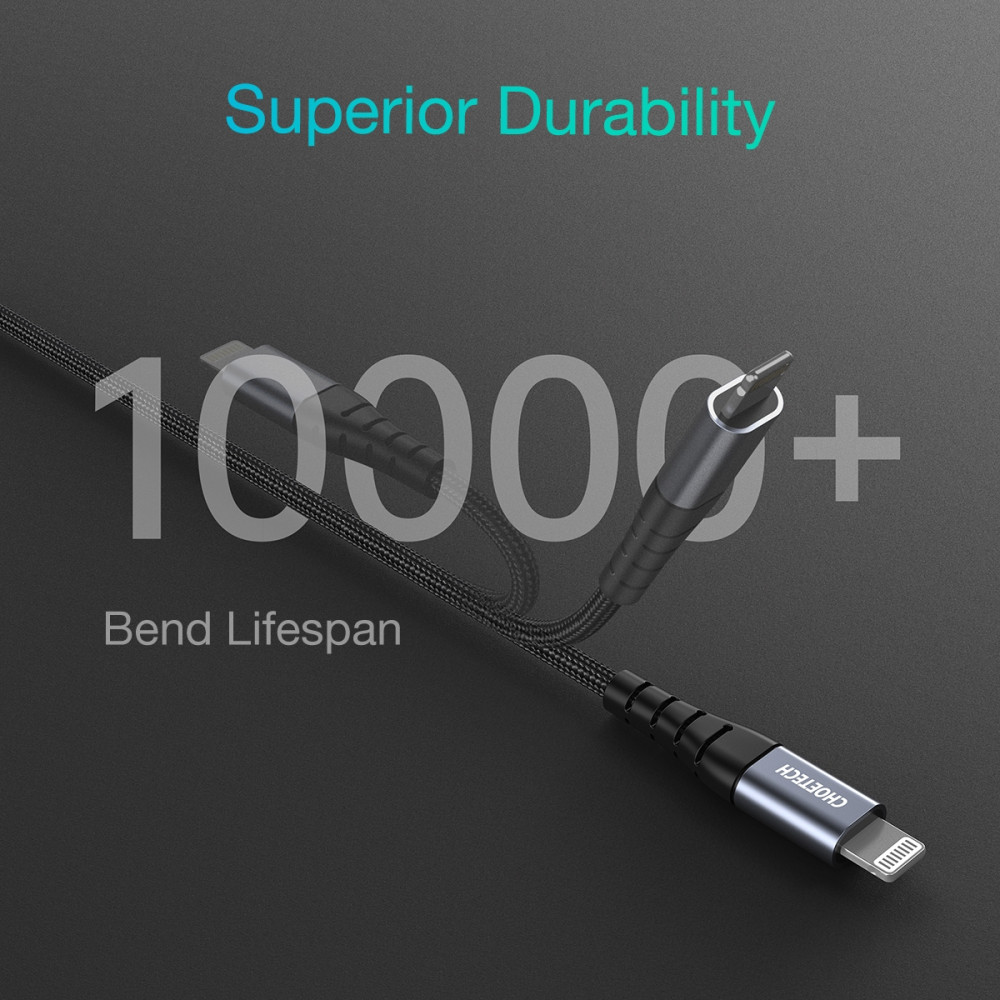 Choetech 6971824975925 IP0042 MFI USB-C to Lightning Braided Cable 3M Black - Image 9
