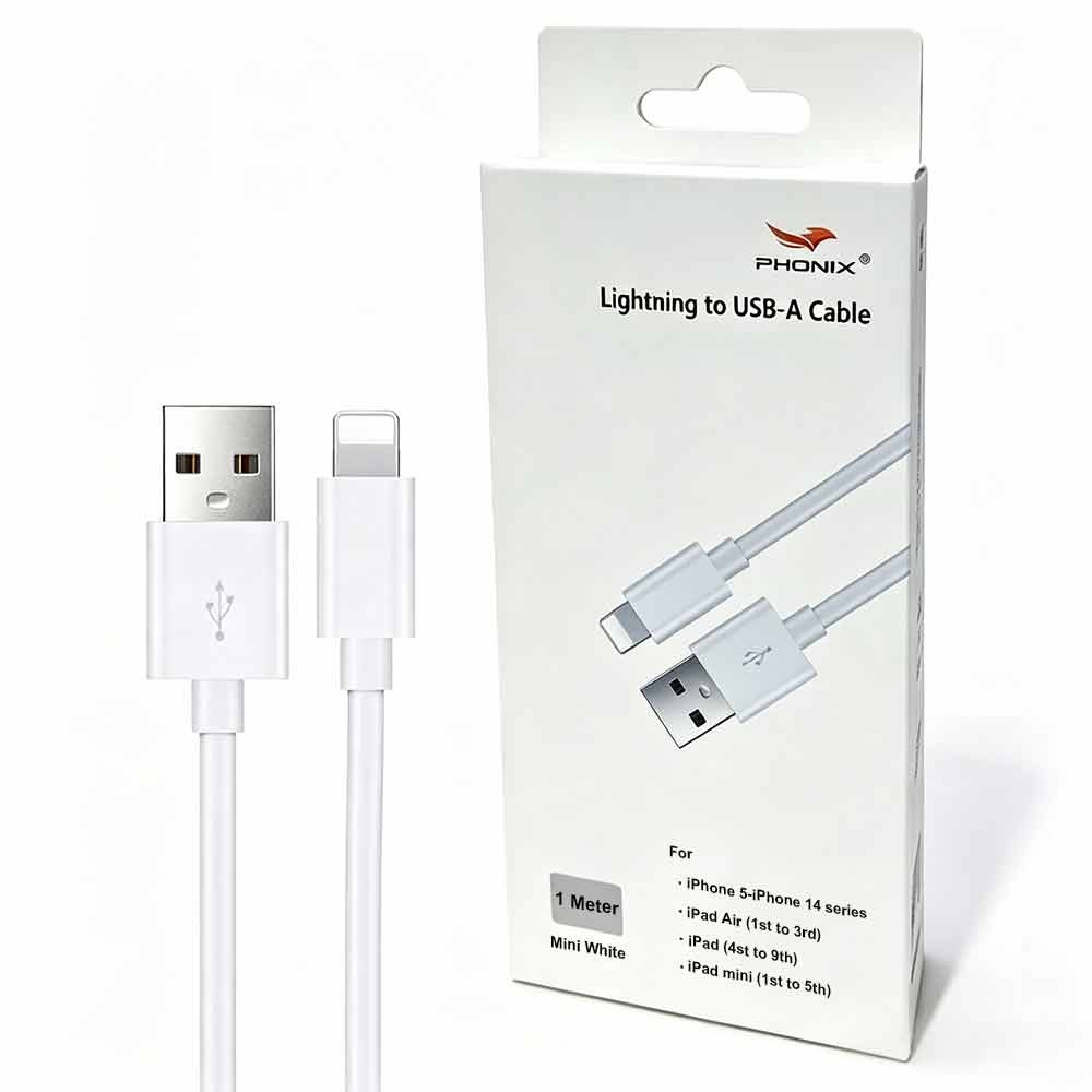 USP 6972475750602 Lightning to USB-A Mini Cable (1M) White - Quick Charge & Connect, Fast Charge, Durable & Reliable, Apple iPhone/iPad/MacBook,5 Years Warranty - Image 1