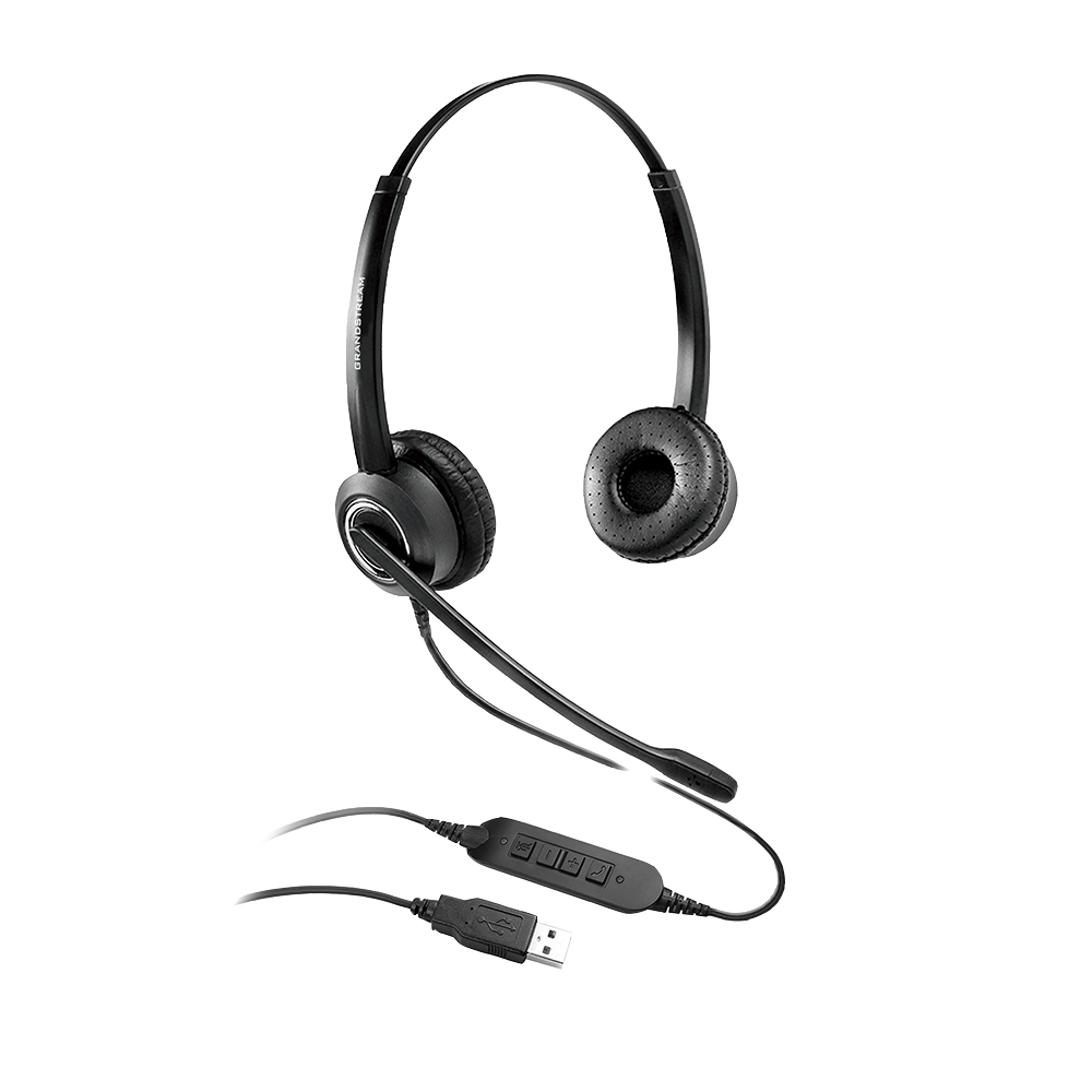 Grandstream GUV3000 Dual Ear USB Headset, Noise Canceling Microphone, HD Audio, 2m USB Cable, Suits Teams, Zoom, 3CX, Inline Controls - Image 1