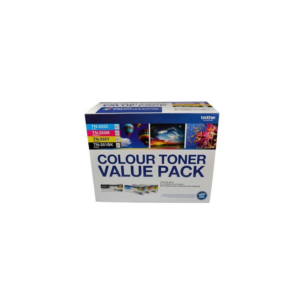 Brother TN-251BK-TN-255CMY-4PK TN-251BK and TN255 Colour Laser Toner Value Pack. Black, Cyan, Magenta, Yellow (8AE00003) - Image 1