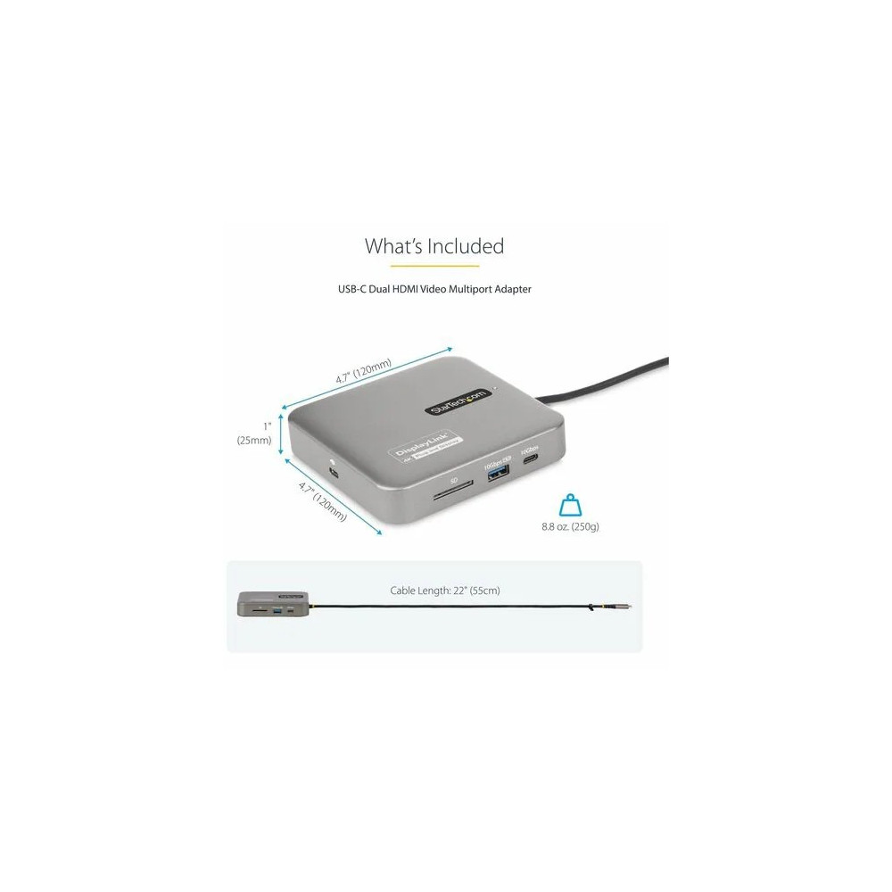 StarTech 102B-USBC-MULTIPORT USB C Docking Station, Dual 4K 60Hz HDMI, compatible with MacBook Pro (M1/M2/M3/M4) and Windows, 10Gbps USB Hub, GbE, 100W PD - Compact USB C dock Dual 4K 60Hz HDMI - Dual monitors on a MacBook Air/Pro M1/M2/M3 - Wor - Image 8