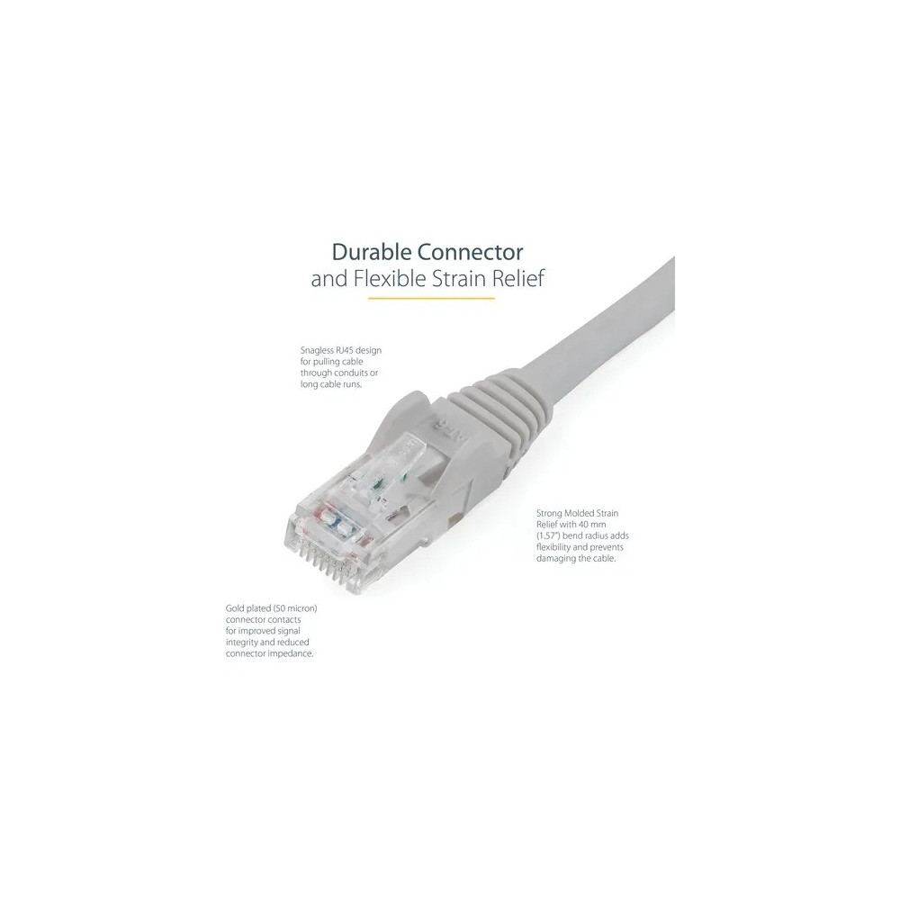 StarTech N6PATC3MGR 3m CAT6 Ethernet Cable - Grey Snagless Gigabit - 100W PoE UTP 250Mhz Category 6 Patch Cord UL Certified Wiring/TIA - 3m Grey CAT6 Ethernet cable delivers Multi Gigabit 1/2.5/5Gbps & 10Gbps up to 160ft - 250Mhz - 24 AWG strand - Image 4