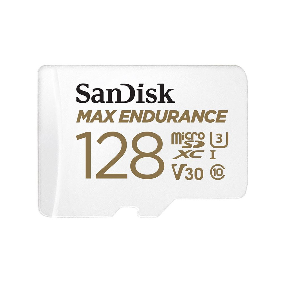 Sandisk SDSQQVR-128G-GN6IA Max Endurance 128GB microSD 100MB/s 40MB/s 20K hrs 4K UHD C10 U3 V30 -40°C to 85°C Heat Freeze Shock Temperature Water X-ray Proof SD Adapter - Image 1