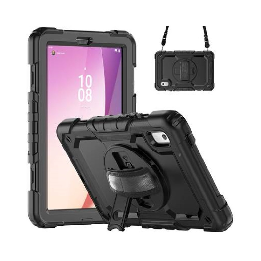 USP HDTLM19 Rugged Lenovo Tab M9 (9') Case + Screen Protector Black - Built-in-Kickstand, Adjustable Hand Strap, Shoulder Strap,5 Years Warranty - Image 1
