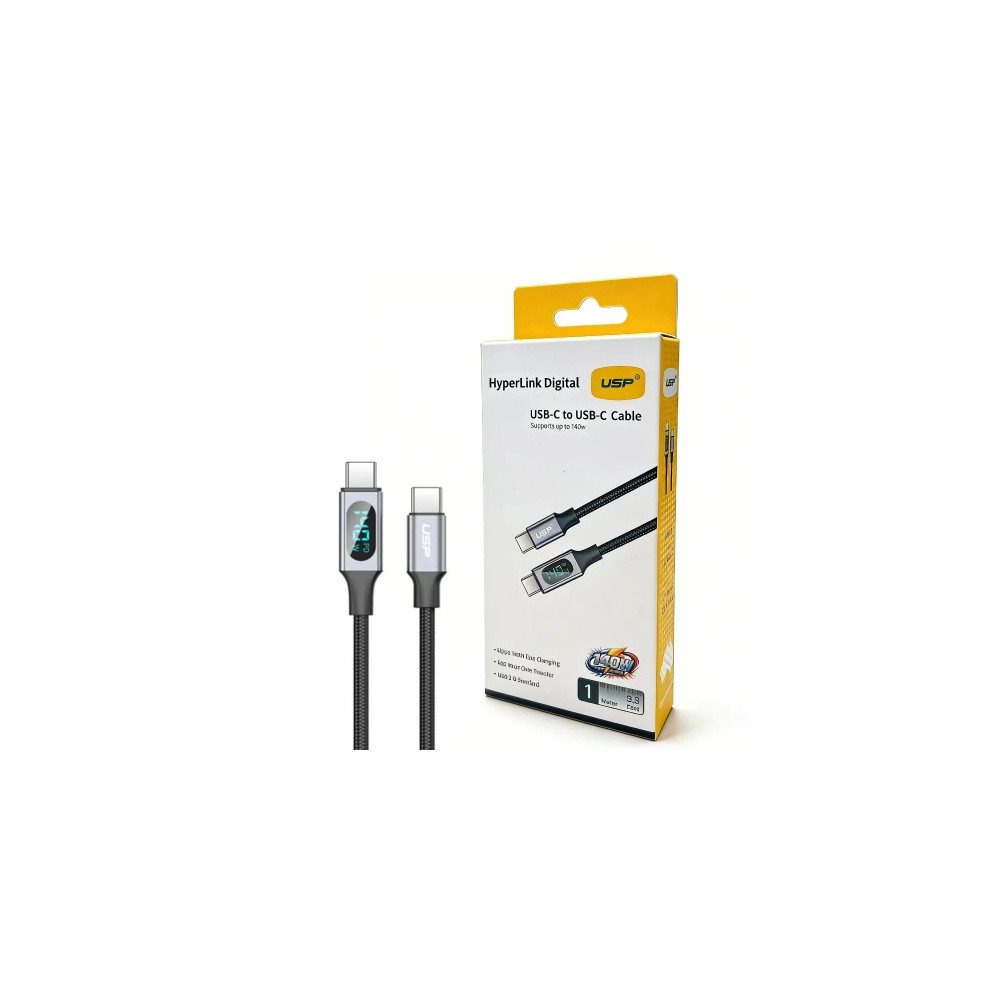 USP 6976552044431 Braided HyperLink USB-C to USB-C (1M) Digital Display Cable - Black, Charge & Connect,Digital Display,140W PD, 5 Years Warranty - Image 1