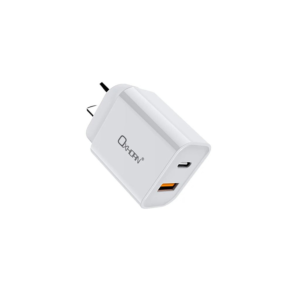 Just You PC NB-PD20 Oxhorn USB Type-C and Type-A 3.0 Quick Charge 20W Charger AC adapter 240V 50/60Hz 1A certified - Image 1