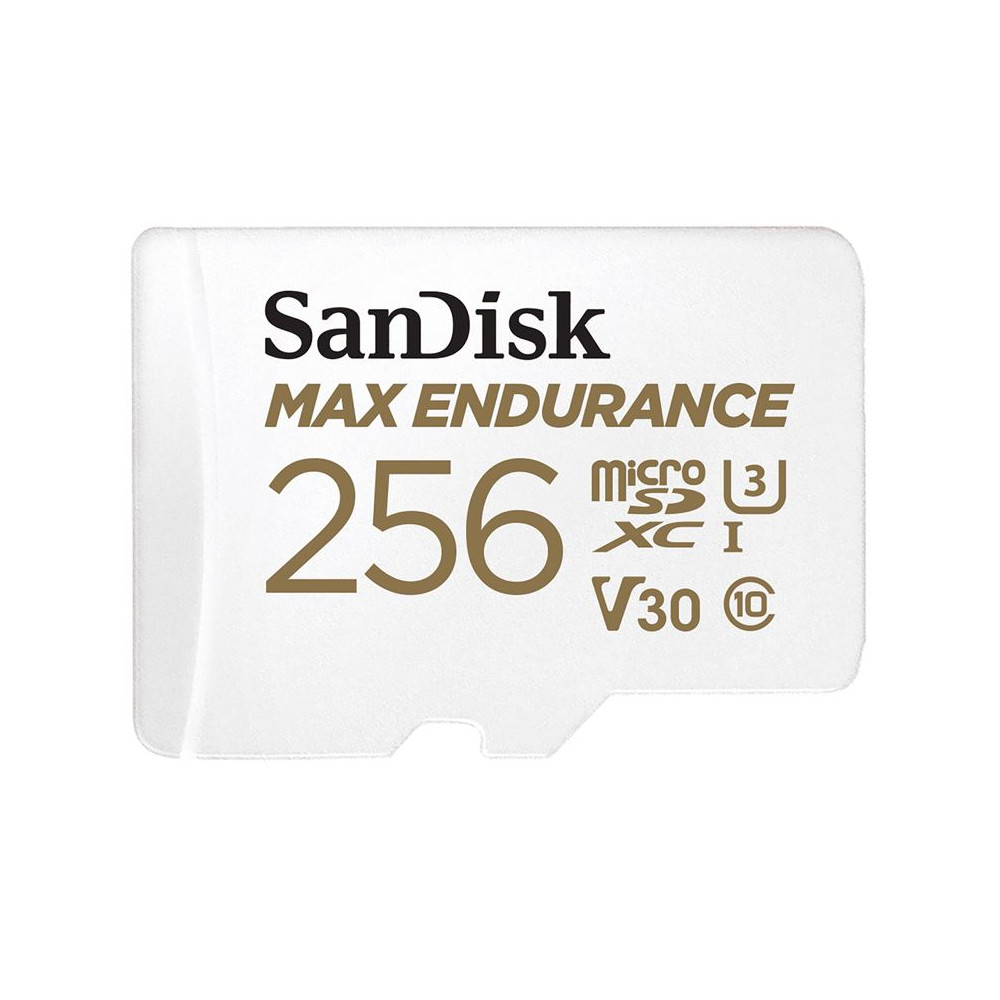Sandisk SDSQQVR-256G-GN6IA Max Endurance 256GB microSD 100MB/s 40MB/s 20K hrs 4K UHD C10 U3 V30 -40°C to 85°C Heat Freeze Shock Temperature Water X-ray Proof SD Adapter - Image 1