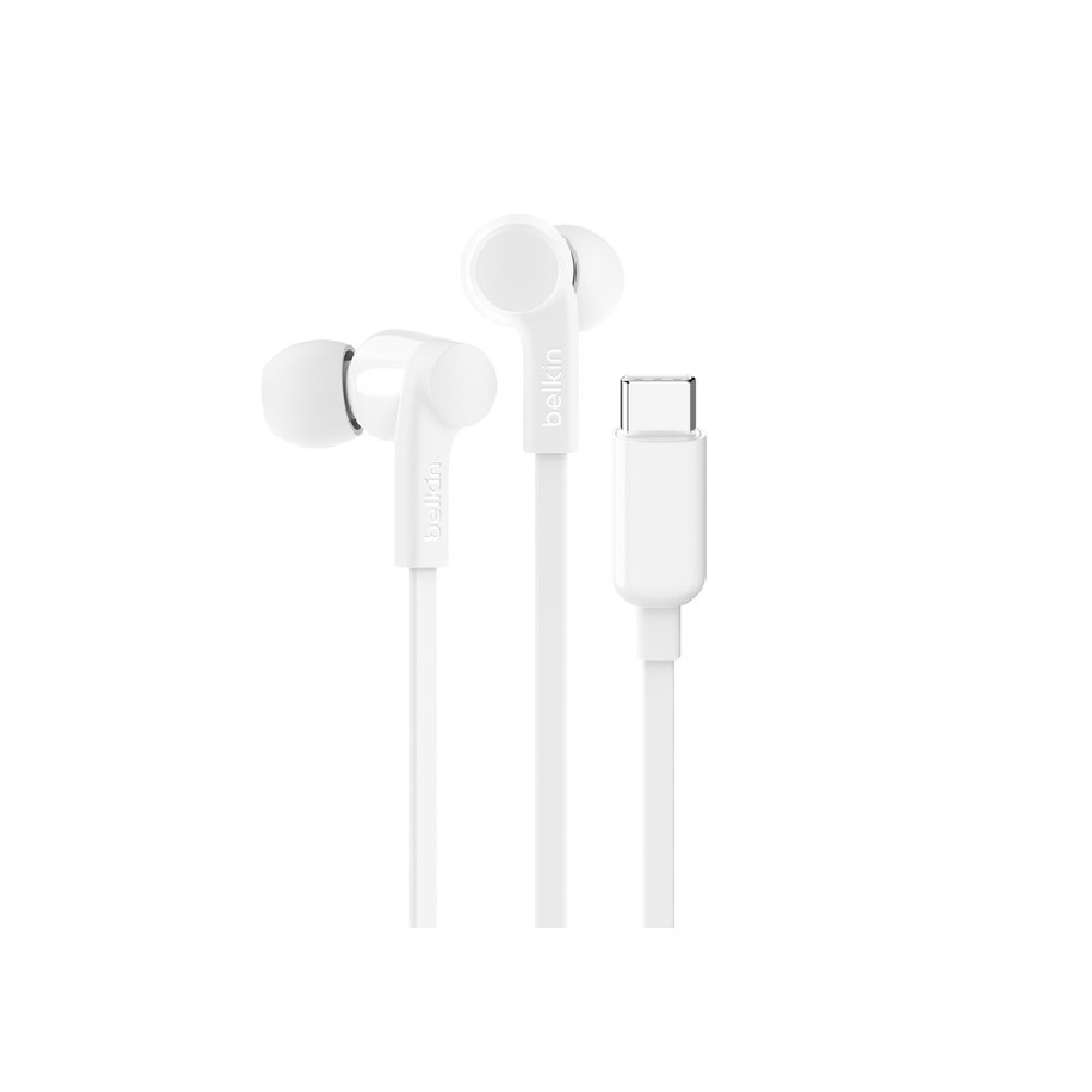 Belkin G3H0002FQWHV2 SoundForm USB-C Wired Earbuds With Adjustable Volume Limiter -White(G3H0002fqPKV2),IPX5-Rated,10mm Drivers,Built-in Microphone,2 Years Warranty - Image 1